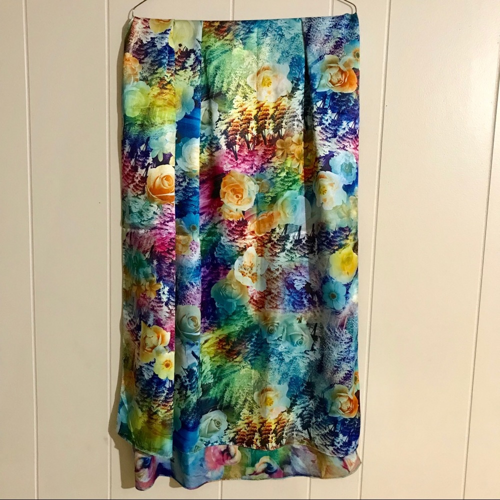 Rainbow Floral Long 66x30 inches Polyester Scarf